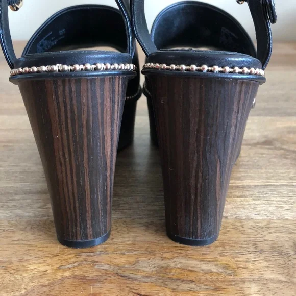 Coach Black Wedge Sandals with Adjustable Straps - Picture 6 of 8